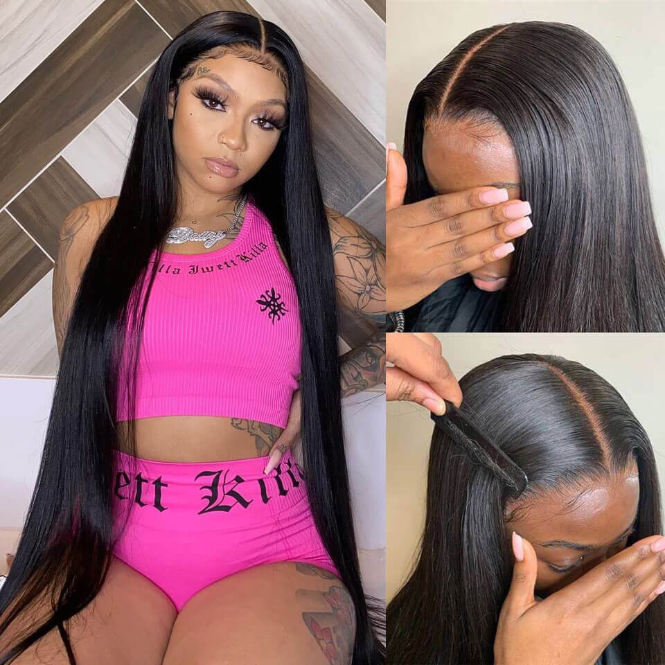 4x4 Lace Closure Wig Human Hair Straight Wig Pre Plucked