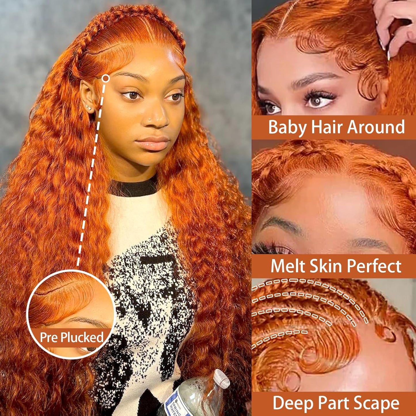 Full 13x6 GInger #350 Deep Wave Lace Front Wigs Human Hair
