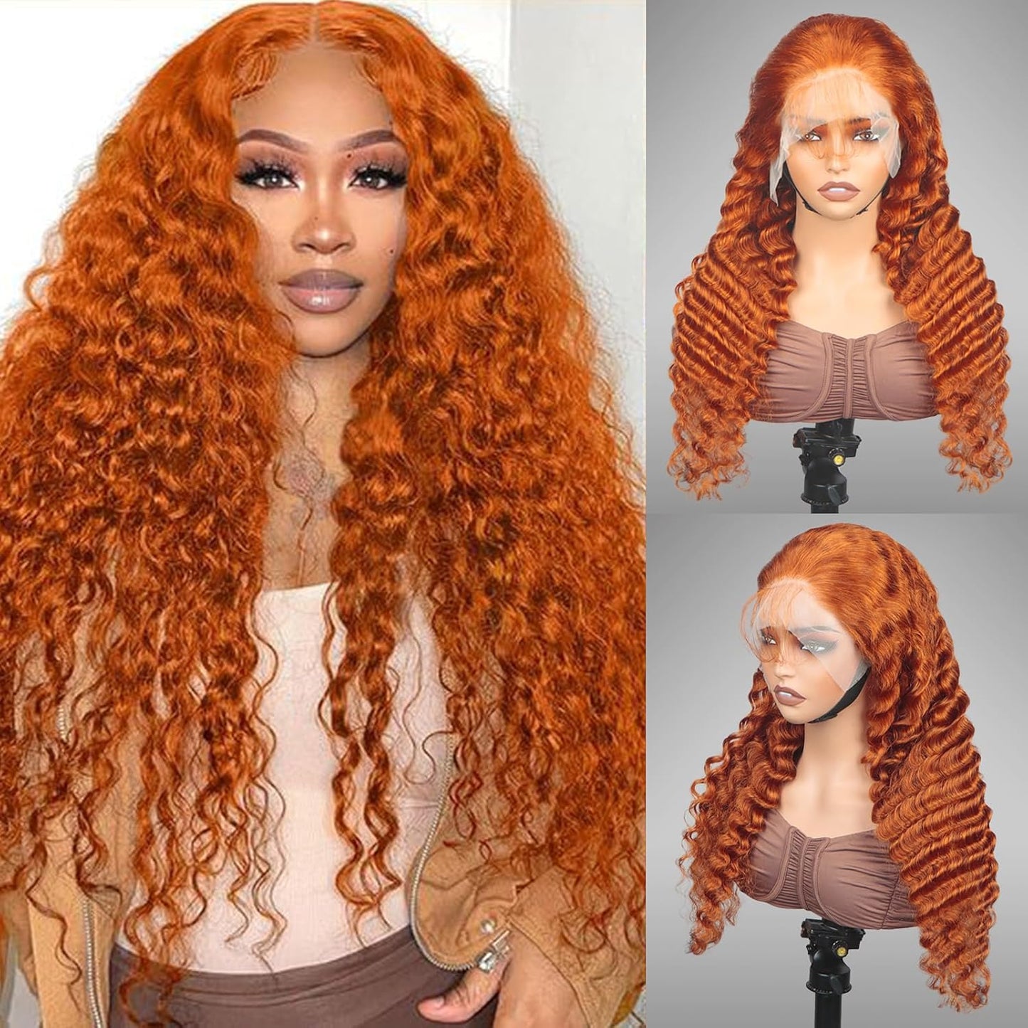 Full 13x6 GInger #350 Deep Wave Lace Front Wigs Human Hair