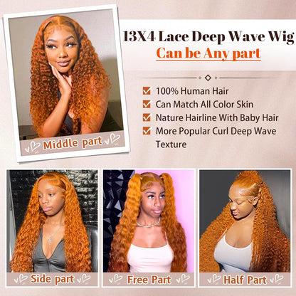 Full 13x6 GInger #350 Deep Wave Lace Front Wigs Human Hair