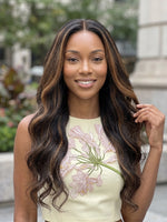 highlight wig body wave 13x4 lace front wigs black human hair with brown highlights | WigOutlets