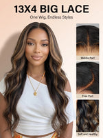 highlight wig body wave 13x4 lace front wigs black human hair with brown highlights | WigOutlets