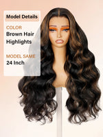 highlight wig body wave 13x4 lace front wigs black human hair with brown highlights | WigOutlets