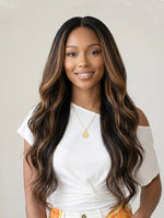 highlight wig body wave 13x4 lace front wigs black human hair with brown highlights | WigOutlets