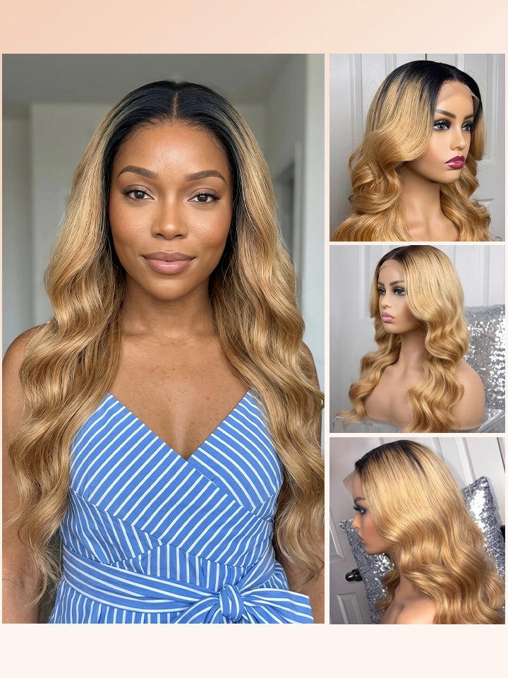 black brown ombre wig body wave 13x4 lace front human hair wigs | WigOutlets