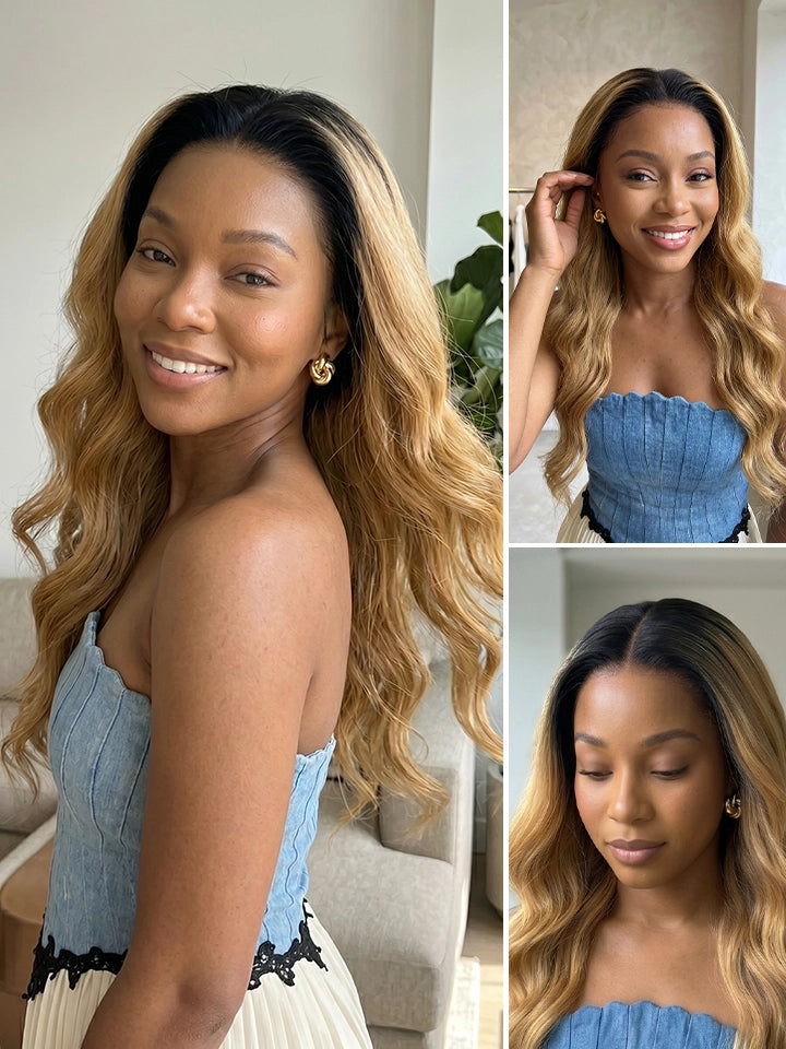black brown ombre wig body wave 13x4 lace front human hair wigs | WigOutlets
