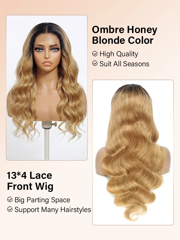 black brown ombre wig body wave 13x4 lace front human hair wigs | WigOutlets
