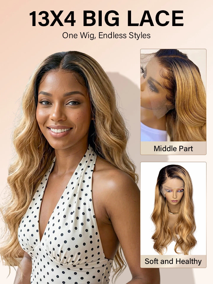 black brown ombre wig body wave 13x4 lace front human hair wigs | WigOutlets