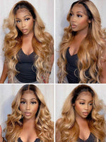 black brown ombre human hair wig 13x4 lace front wigs body wave | WigOutlets