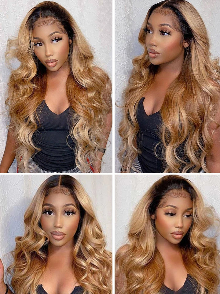black brown ombre human hair wig 13x4 lace front wigs body wave | WigOutlets