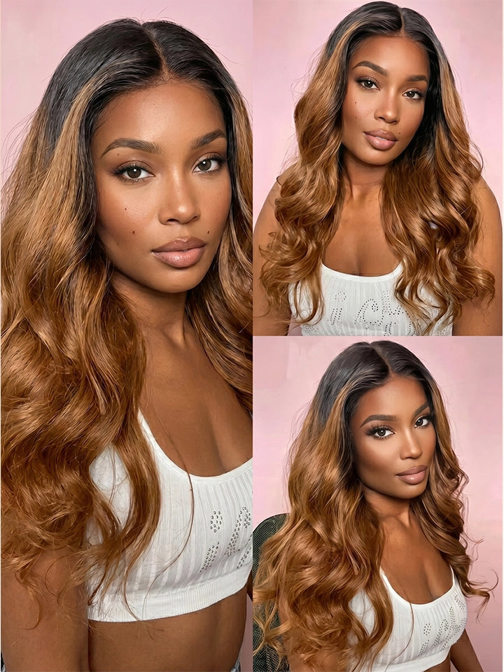 black brown ombre human hair wig 13x4 lace front wigs body wave | WigOutlets