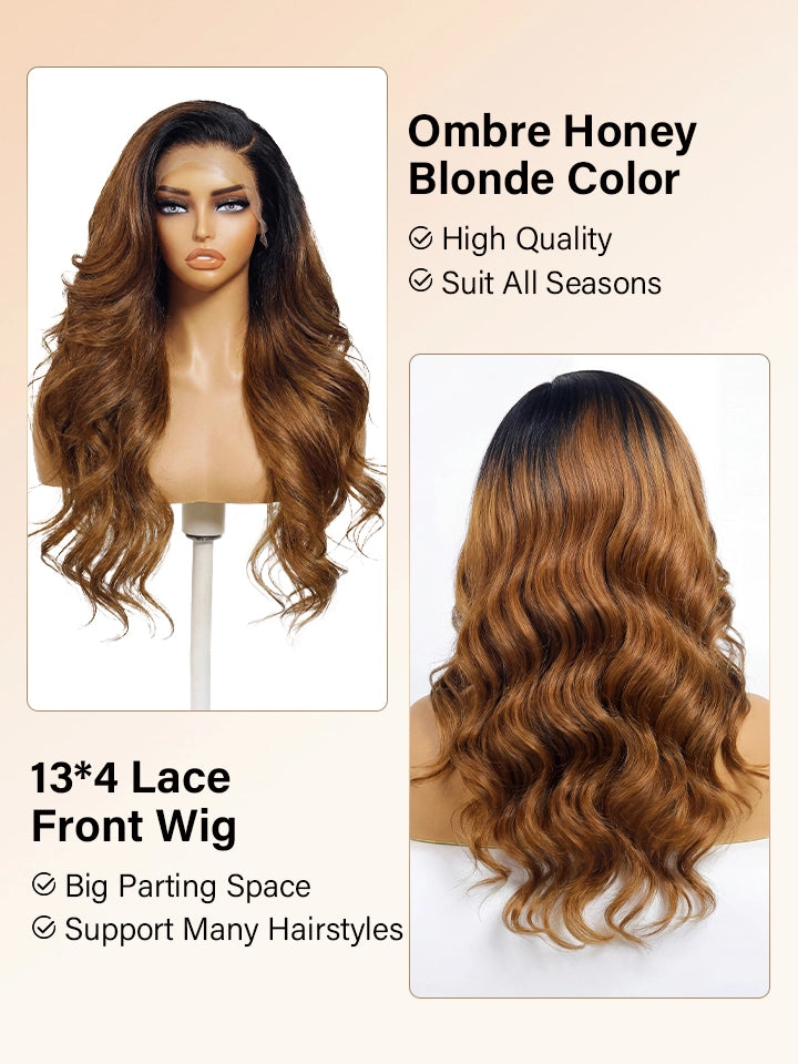 black brown ombre human hair wig 13x4 lace front wigs body wave | WigOutlets