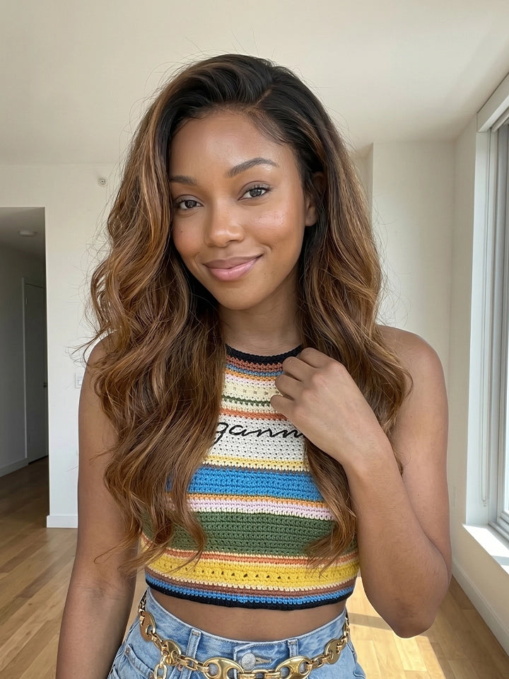black brown ombre human hair wig 13x4 lace front wigs body wave | WigOutlets