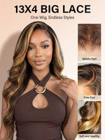 highlight wig body wave 13x4 lace front wigs black human hair with honey brown highlights | WigOutlets