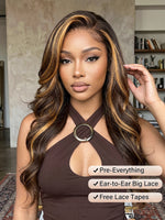 highlight wig body wave 13x4 lace front wigs black human hair with honey brown highlights | WigOutlets