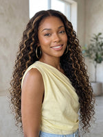 light brown highlight wig water wave 13x4 lace front human hair wigs | WigOutlets