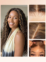 light brown highlight wig water wave 13x4 lace front human hair wigs | WigOutlets