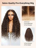 light brown highlight wig water wave 13x4 lace front human hair wigs | WigOutlets