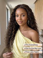 light brown highlight wig water wave 13x4 lace front human hair wigs | WigOutlets