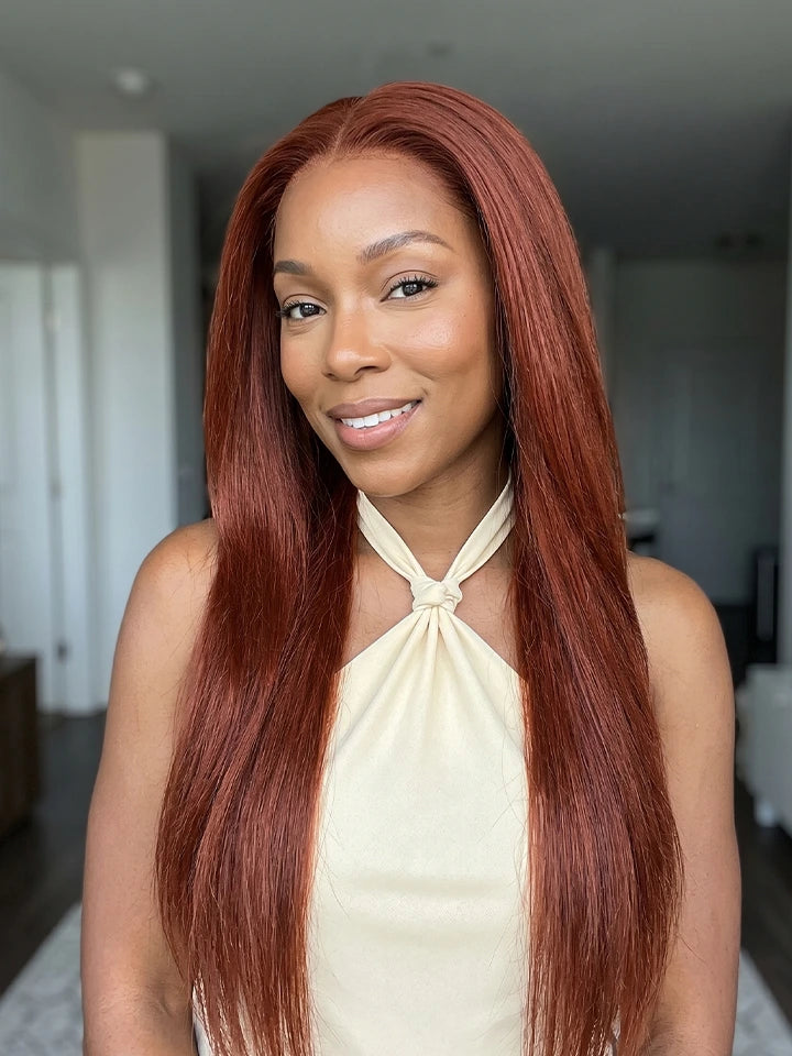layered reddish brown wig straight hair lace front human hair wigs | WigOutlets