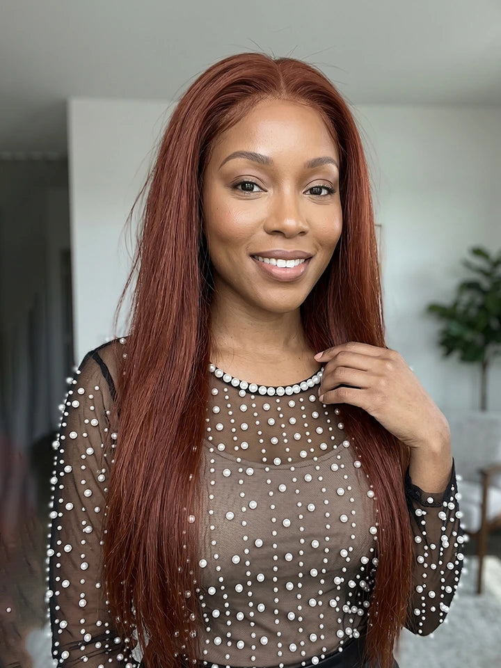 layered reddish brown wig straight hair lace front human hair wigs | WigOutlets
