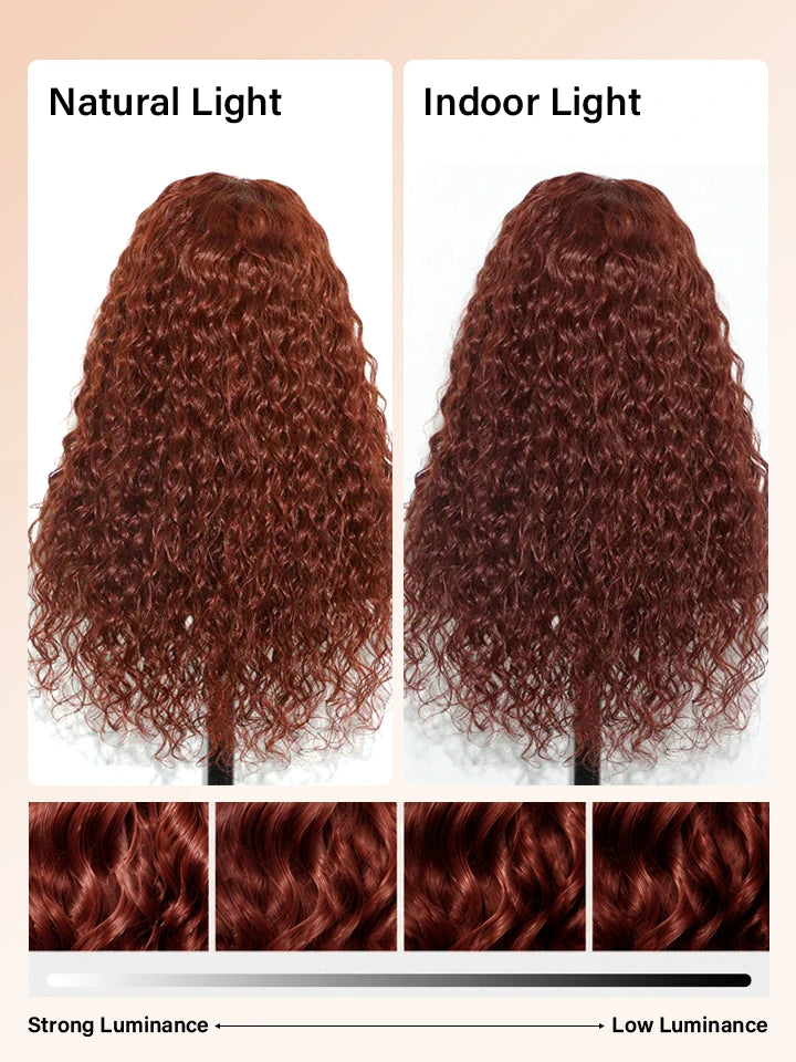 reddish brown wig water wave lace front human hair wigs | WigOutlets