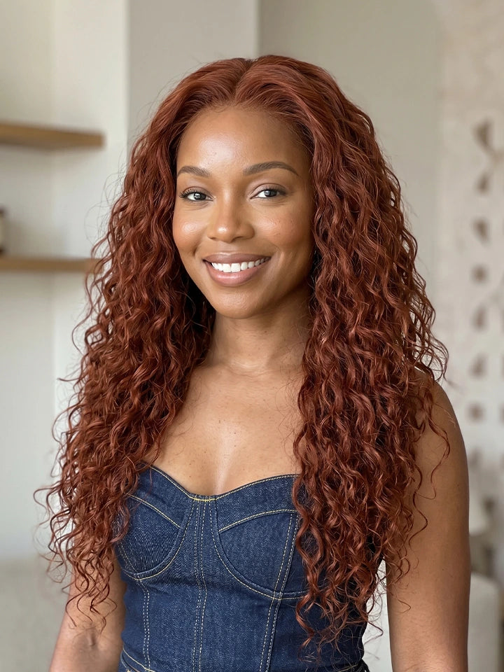 reddish brown wig water wave lace front human hair wigs | WigOutlets