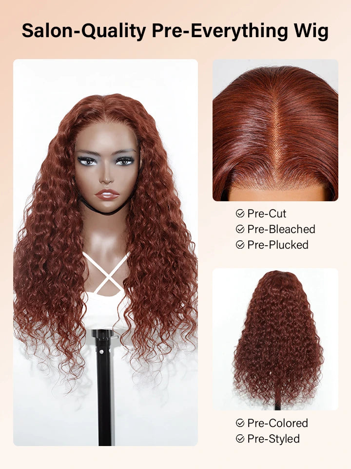 reddish brown wig water wave lace front human hair wigs | WigOutlets