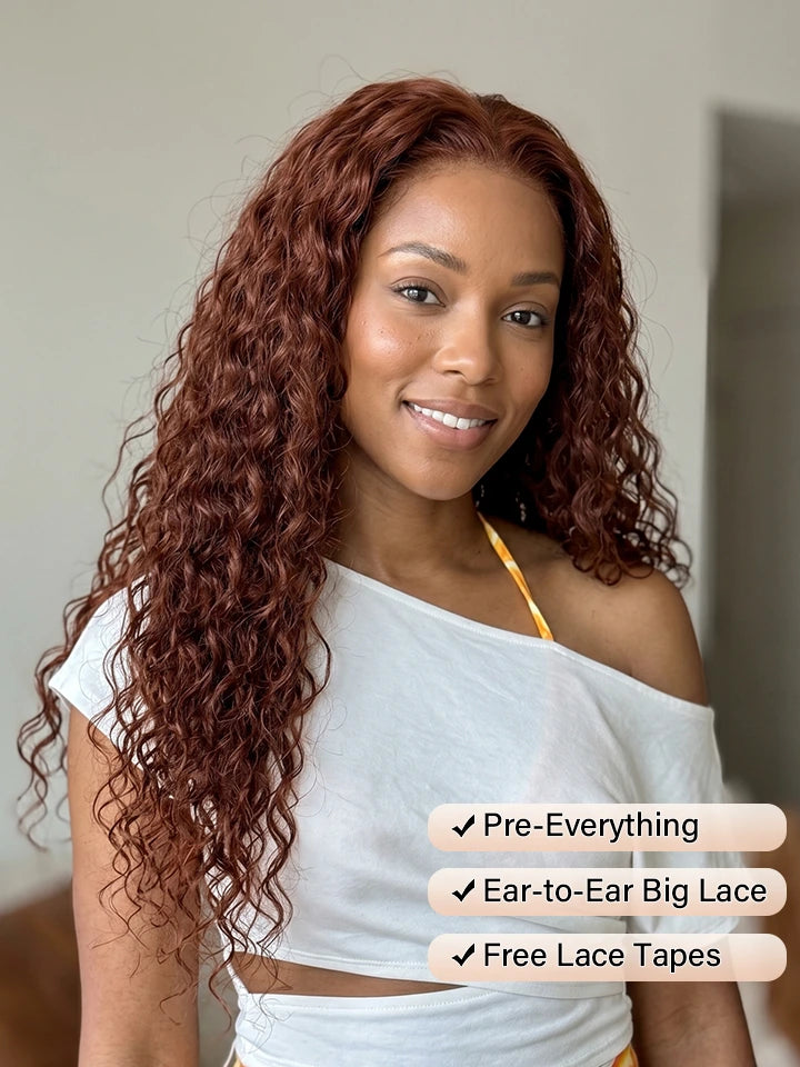 reddish brown wig water wave lace front human hair wigs | WigOutlets