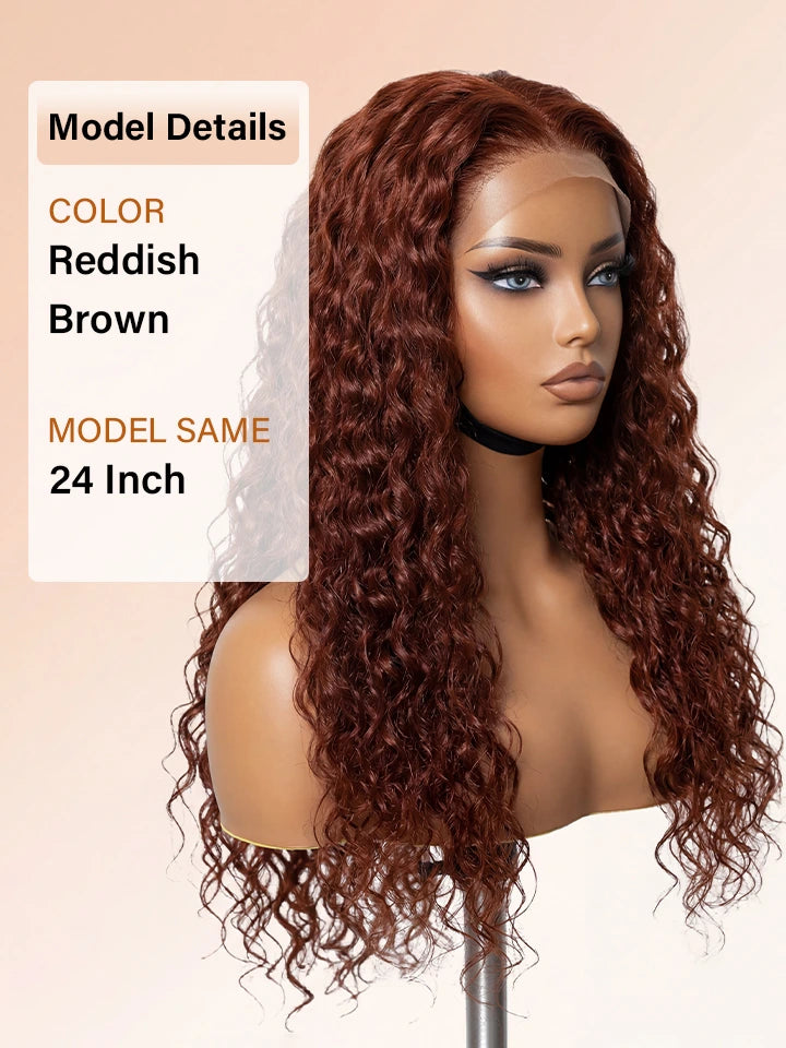 reddish brown wig water wave lace front human hair wigs | WigOutlets