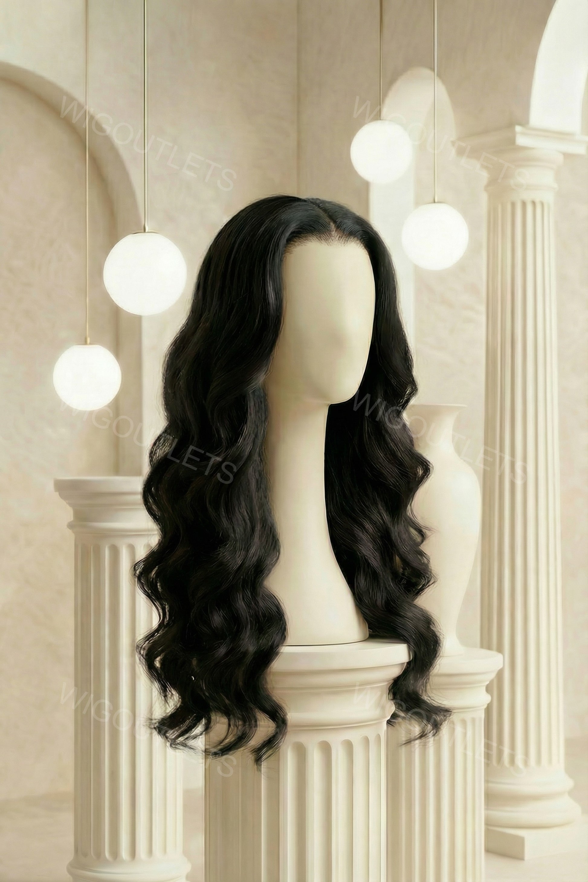 Wig Outlets 13x6 Lace Front Natural Black Body Wave Wig, featuring deep, rich natural black color with soft, voluminous body wave curls. The 13x6 lace front provides a seamless, natural hairline, while the body wave texture adds bounce, movement, and a luxurious, full-bodied look.