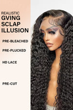 Side view of the Wig Outlets Full 13x6 Natural Black Deep Wave Lace Front Wig, featuring deep, defined waves in a rich natural black color. The side profile highlights the wig’s volume, natural movement, and the seamless lace front that creates a flawless, realistic hairline, showcasing its full-body texture.