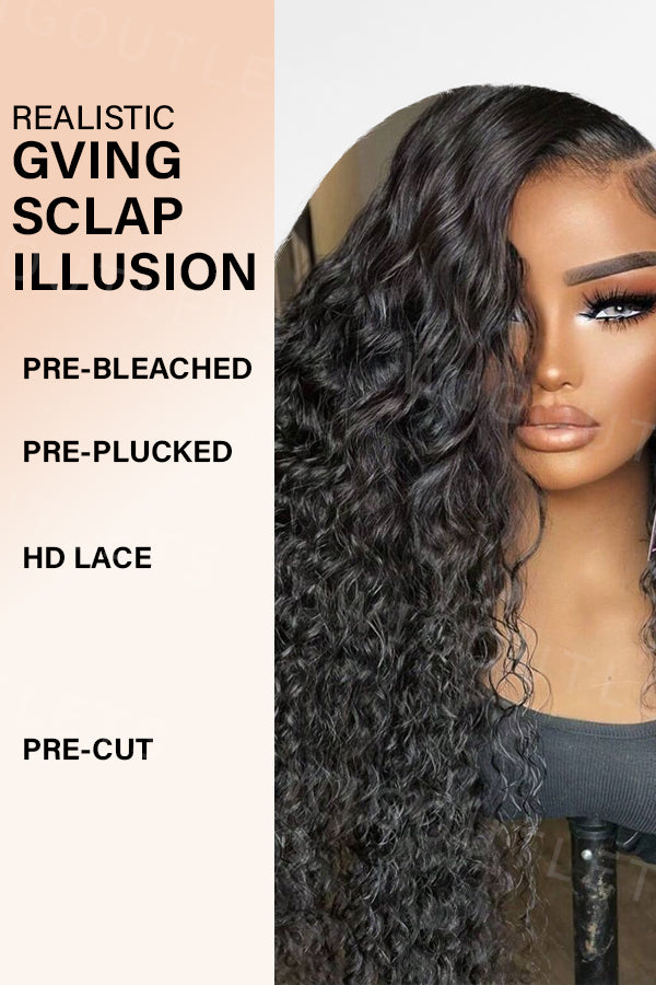 Side view of the Wig Outlets Full 13x6 Water Wave Natural Black Wig, showcasing the soft, defined water wave curls in a rich natural black color. The side profile highlights the wig’s volume, natural movement, and seamless lace front that creates a flawless, realistic hairline.