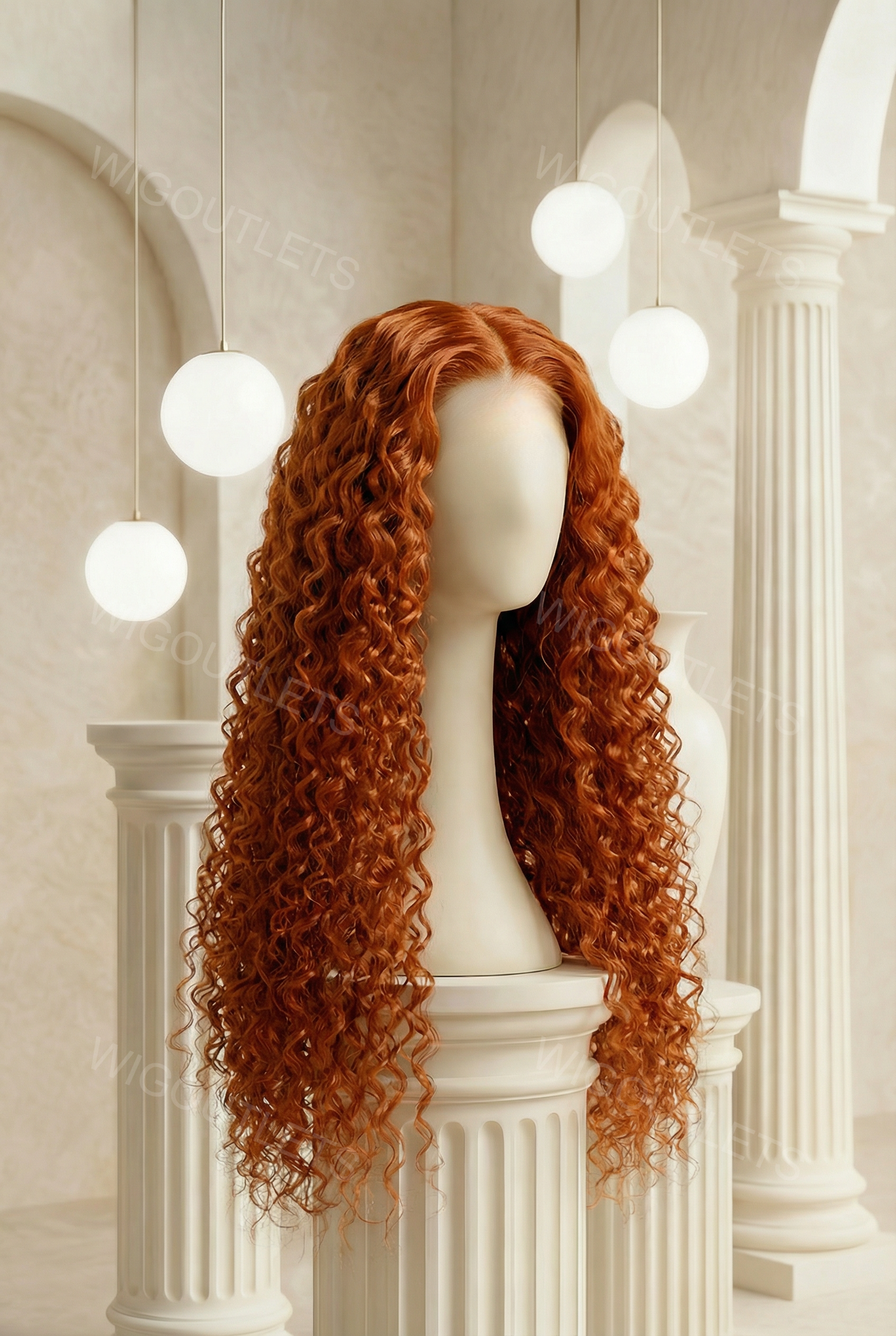 Wig_Outlets 13x4 Water Wave Ginger Lace Front Wig, showcasing a rich ginger color with soft, defined water wave curls. The wig features a 13x4 lace front for a flawless, natural hairline, and the water wave texture adds volume, movement, and a fresh, vibrant look. The warm ginger hue beautifully enhances the waves, making it a bold and eye-catching style.