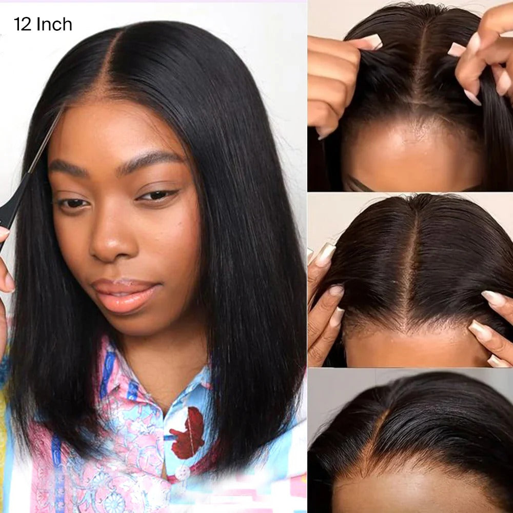 13x4  Straight Bob Invisible Knots Natural Black Beginner Friendly