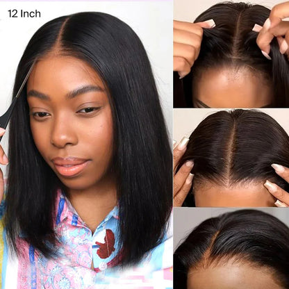 13x4  Straight Bob Invisible Knots Natural Black Beginner Friendly