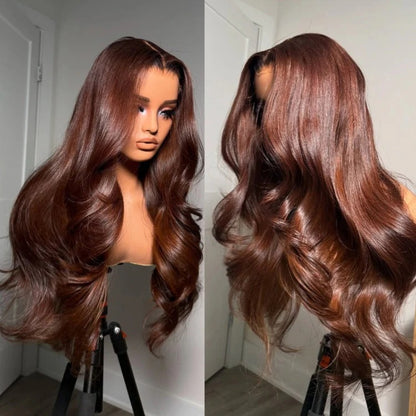 13x6 Chocolate Warm Brown Body Wave virgin Human Hair Wig for Fashion Women Colored Wig