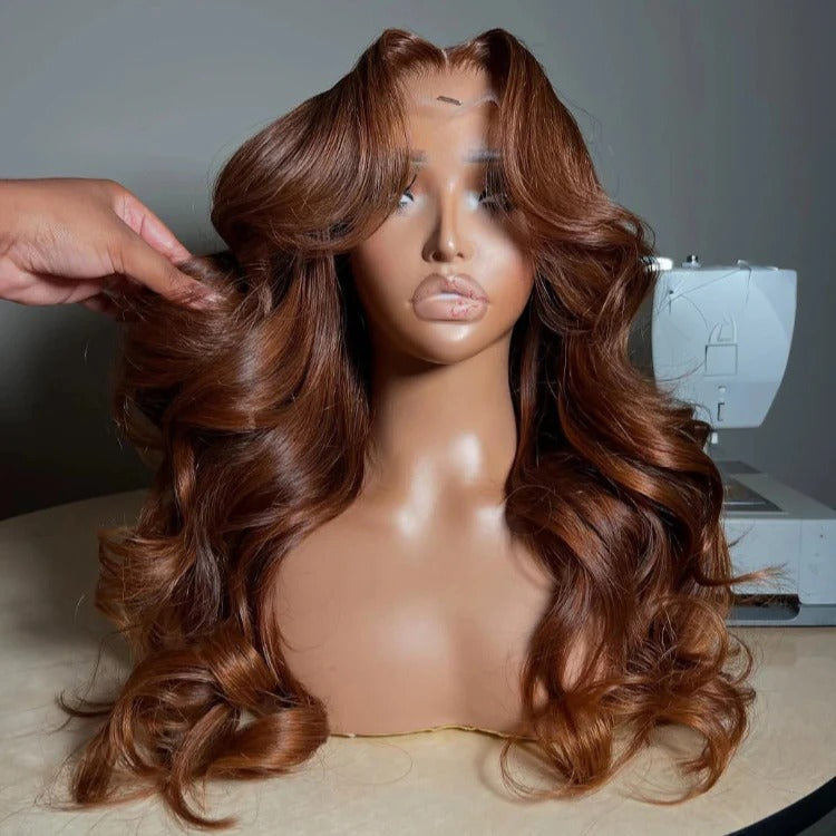 13x6 Chocolate Warm Brown Body Wave virgin Human Hair Wig for Fashion Women Colored Wig