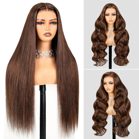 Chocolate straight lace wig