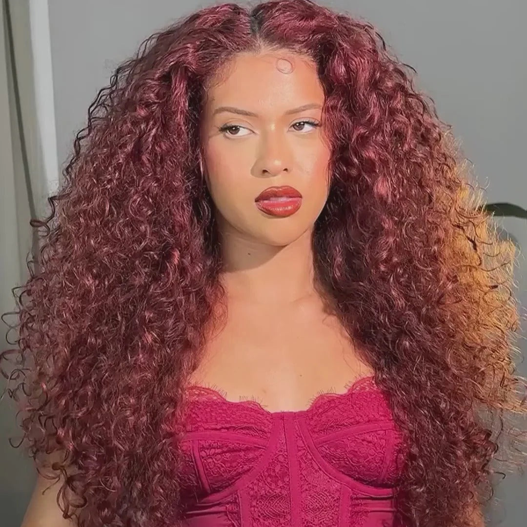 Reddish Brown Wet And Wavy Glueless Wigs 13x6 Lace Front Burgundy water wavre Human Hair Wigs