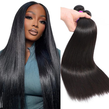 Straight Human  Hair Bundle Unprocessed Virgin Human Hair Weaves Natural Extensions