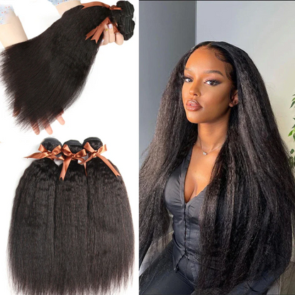 Kinky Straight Hair Bundle Unprocessed Virgin Human Hair Weaves Natural Extensions