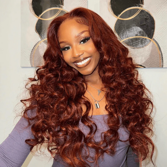 Reddish Brown Color 3D Body Wave 13x6 Lace Front Wig Put On and Go Invisi Drawstring Wig